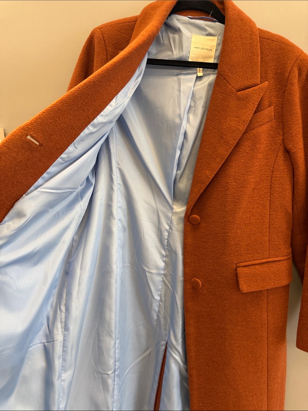 Avec Les Filles Rust Wool-Blend Long Trench Coat - Picture 4 of 7